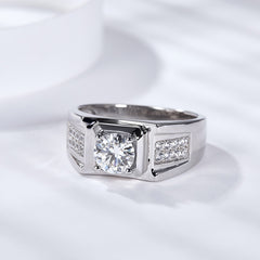 Glojewels Half 2 Rows 1ct White Moissanite Round Cut Silver Men's Ring