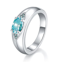 Glojewels Three Stone 1ct Blue-green Moissanite Oval Cut Silver Ring
