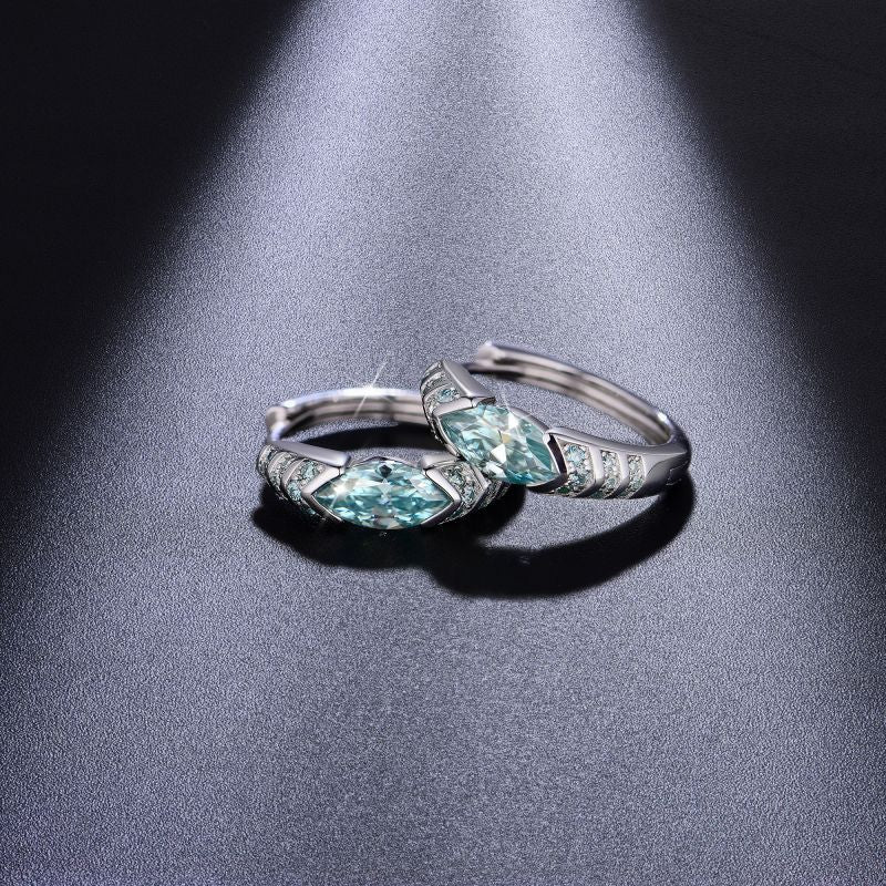 Glojewels Vintage 0.5ct Blue-green Moissanite Marquise Cut Silver Hoop Earring