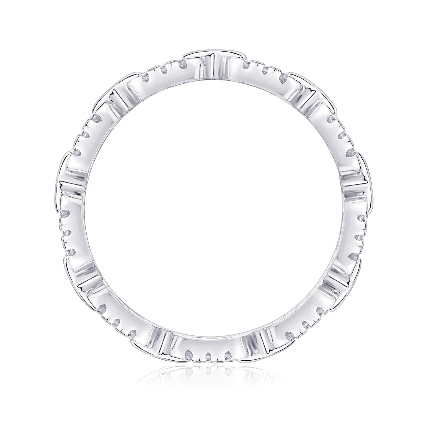 Glojewels Hollow Eternity White Mooissanite Round Cut Silver Band Ring