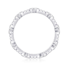 Glojewels Hollow Eternity White Mooissanite Round Cut Silver Band Ring