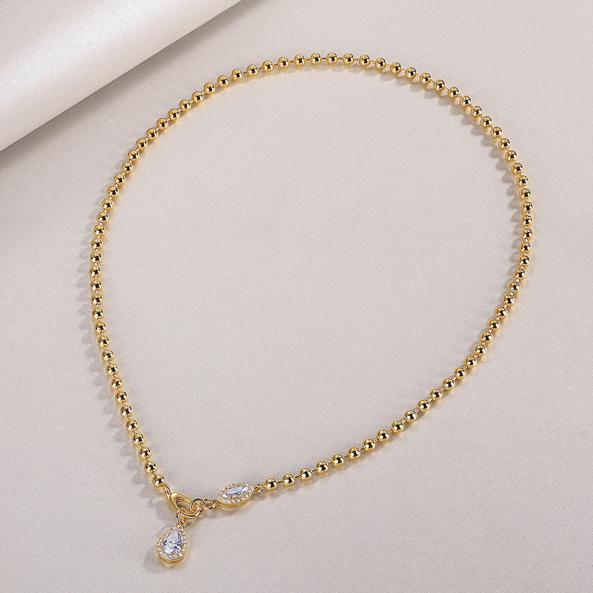 Glojewels Gold Rope Chain White Moissanite Marquise & Pear Cut Silver Y-Shaped Necklace