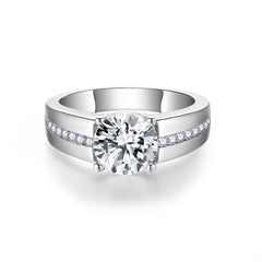 Glojewels Classical 2ct White Moissanite Round Cut Silver Men's Ring