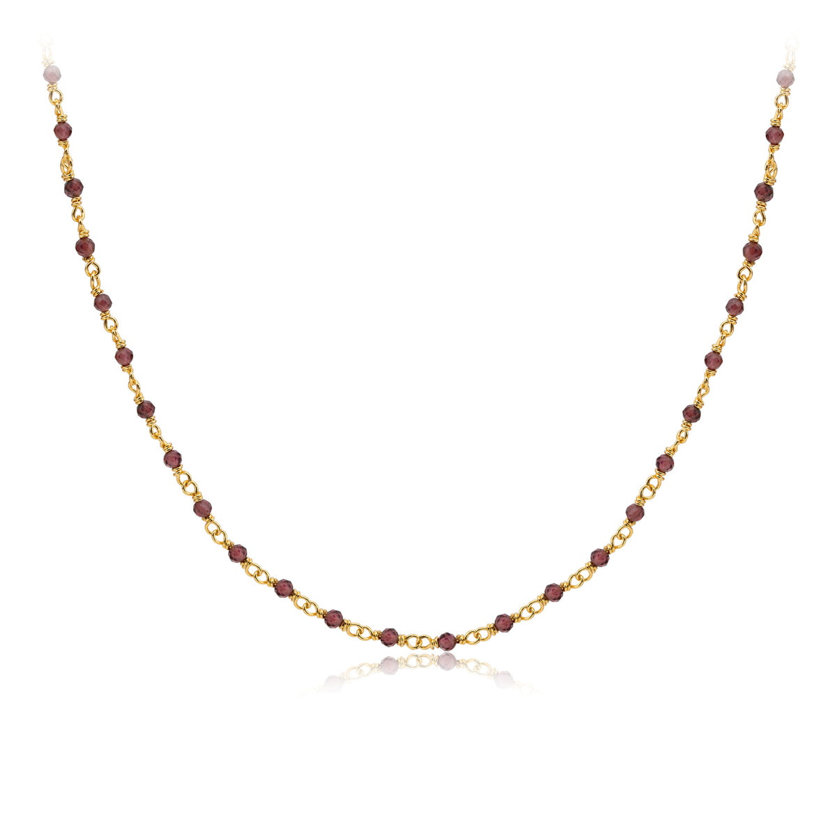 Glojewels Gold Simple Natural Garnet Silver Beaded Necklace