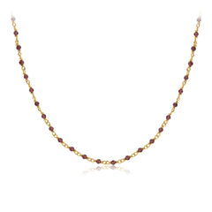 Glojewels Gold Simple Natural Garnet Silver Beaded Necklace