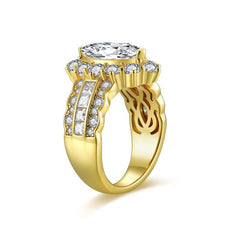 Glojewels Gold Halo 2ct White Moissanite Marquise Cut Silver Ring