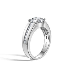 Glojewels Classical 2ct White Moissanite Round Cut Silver Men's Ring