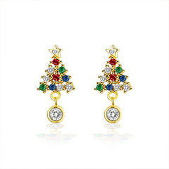 Glojewels Christmas Tree Gold Rainbow 0.3ct White Moissanite Round Cut Silver Drop Earring