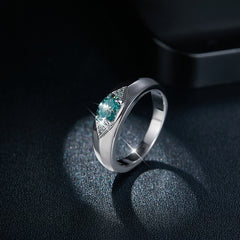 Glojewels Three Stone 1ct Blue-green Moissanite Oval Cut Silver Ring