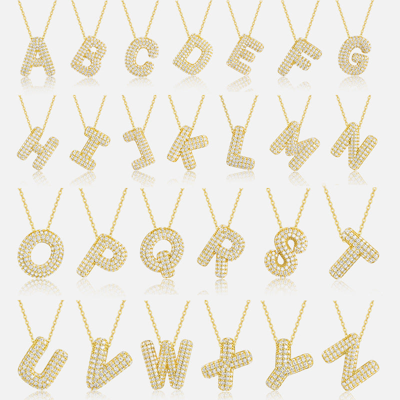Glojewels Gold A-Z Letters White Moissanite Round Cut Silver Pendant Necklace