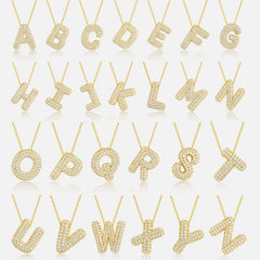Glojewels Gold A-Z Letters White Moissanite Round Cut Silver Pendant Necklace