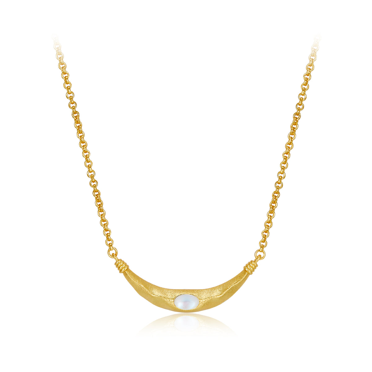 Glojewels Gold Smile Shape Mother of Pearl Oval Cut Silver Pendant Necklace