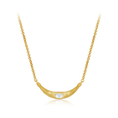 Glojewels Gold Smile Shape Mother of Pearl Oval Cut Silver Pendant Necklace