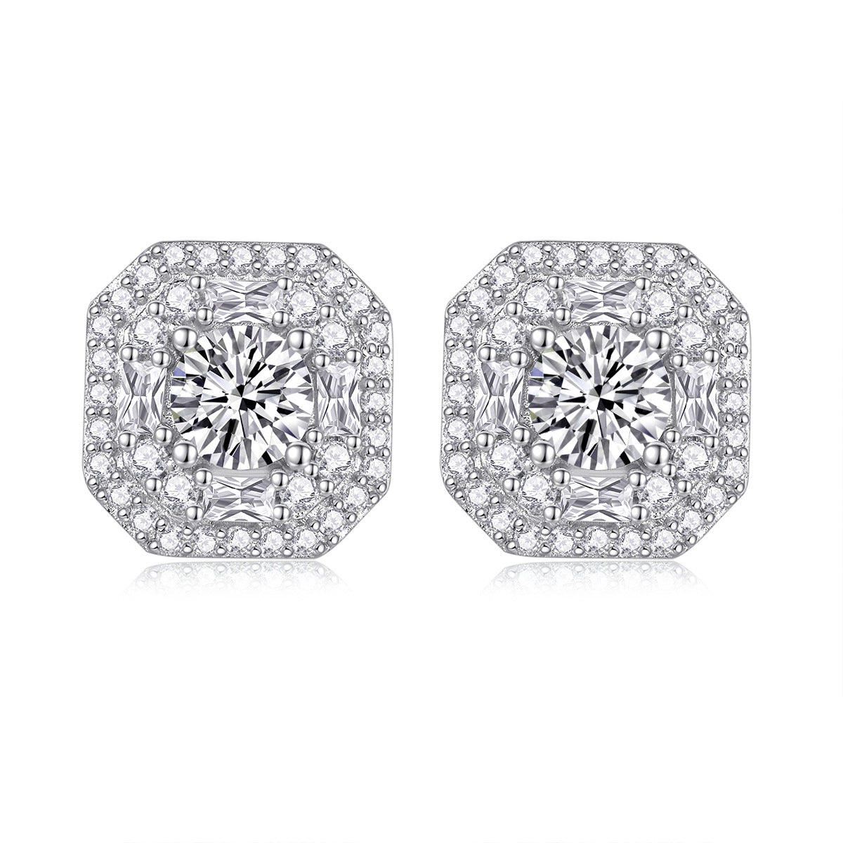 Glojewels Double Halo White Round Cut 0.5ct Moissanite Stud Earring