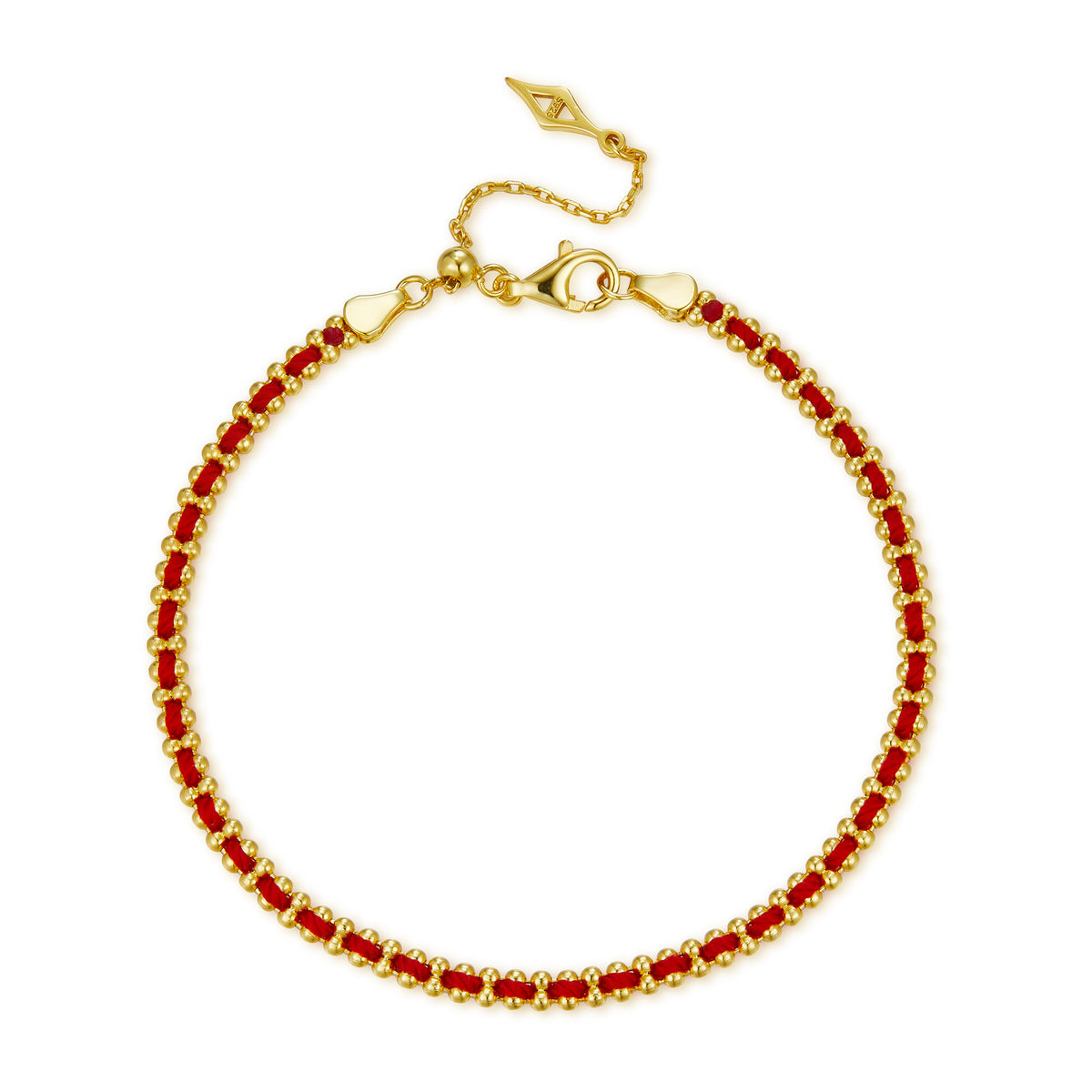 Glojewels Gold Red Rope Adjustable Slider Bead Silver Bracelet