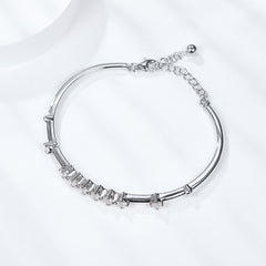 Glojewels Valentine's Day Simple 4-claw White Moissanite Round Cut Silver Bracelet