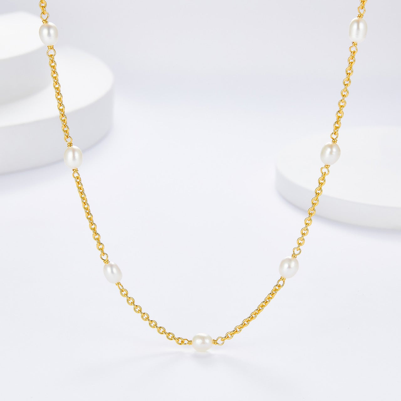 Glojewels Gold Simple Natural Freshwater Pearls Silver Beaded Necklace