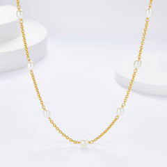 Glojewels Gold Simple Natural Freshwater Pearls Silver Beaded Necklace