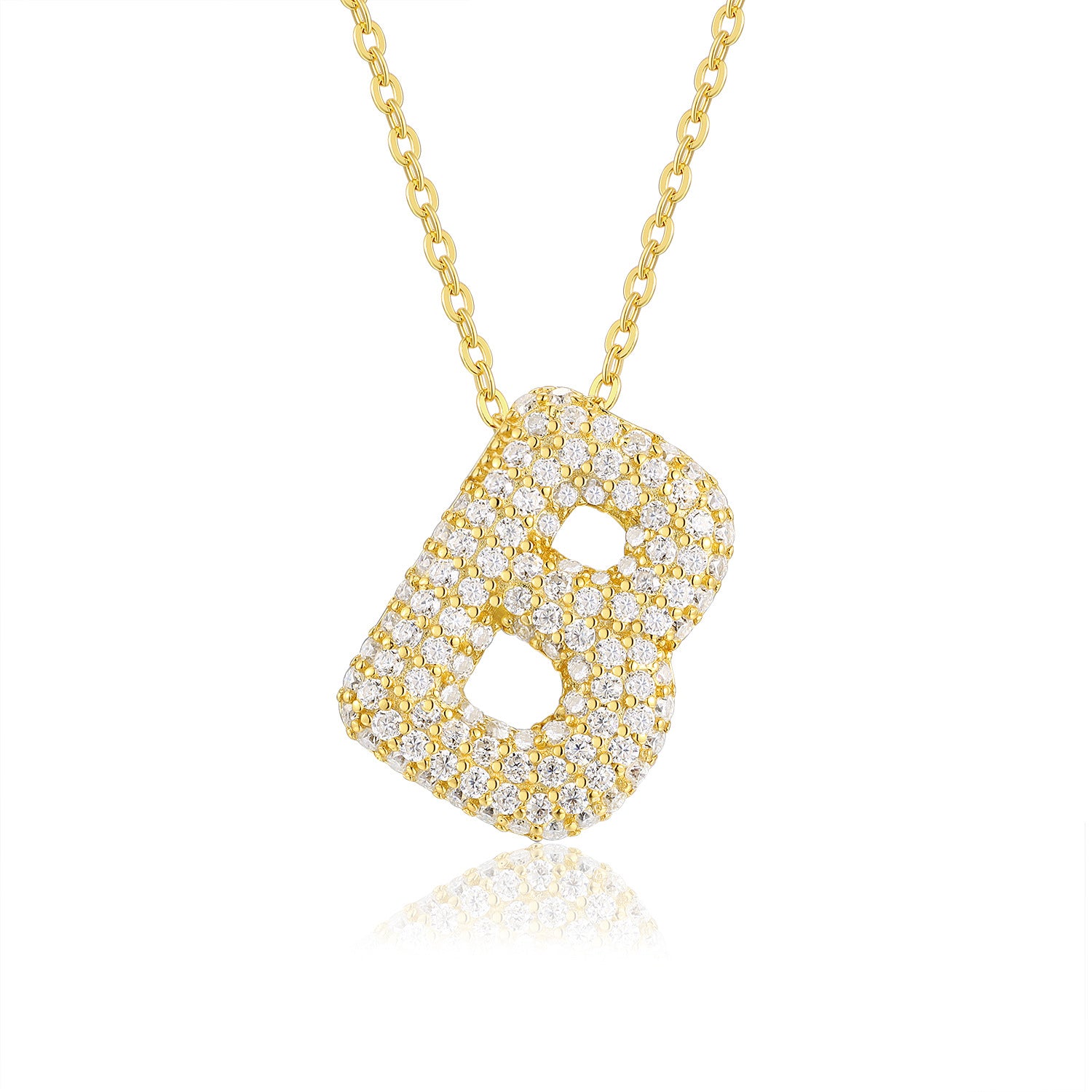 Glojewels Gold A-Z Letters White Moissanite Round Cut Silver Pendant Necklace