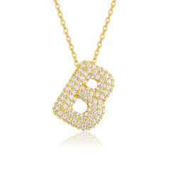 Glojewels Gold A-Z Letters White Moissanite Round Cut Silver Pendant Necklace