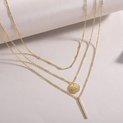 Glojewels Gold Coins White Moissanite Round Cut Silver Layered Necklace