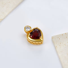Glojewels Gold Vintage Eternal Flame Natural Garnet Heart Cut Silver Pendant Necklace