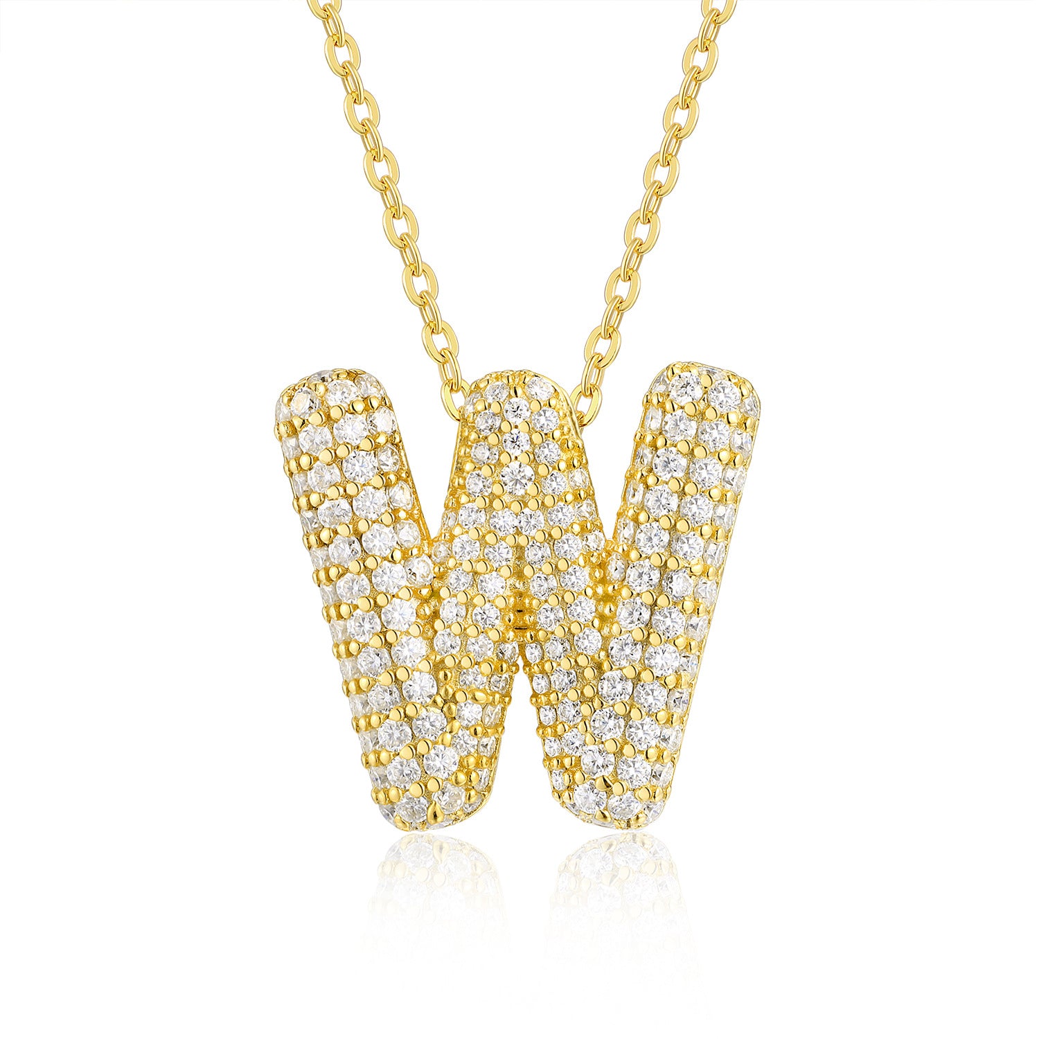 Glojewels Gold A-Z Letters White Moissanite Round Cut Silver Pendant Necklace