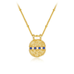 Glojewels Gold Relief Natural Lapis Lazuli Round Cut Silver Pendant Necklace