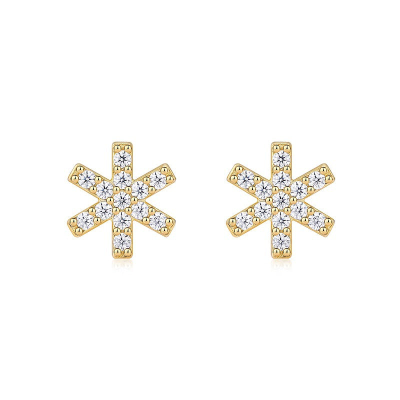 Glojewels Gold Tone Christmas Snowflake White Round Cut Moissanite Stud Earring