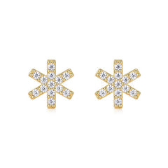Glojewels Gold Tone Christmas Snowflake White Round Cut Moissanite Stud Earring