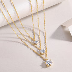 Glojewels Gold Classical 6-Claw 3.5ctw White Moissanite Round Cut Silver Layered Necklace