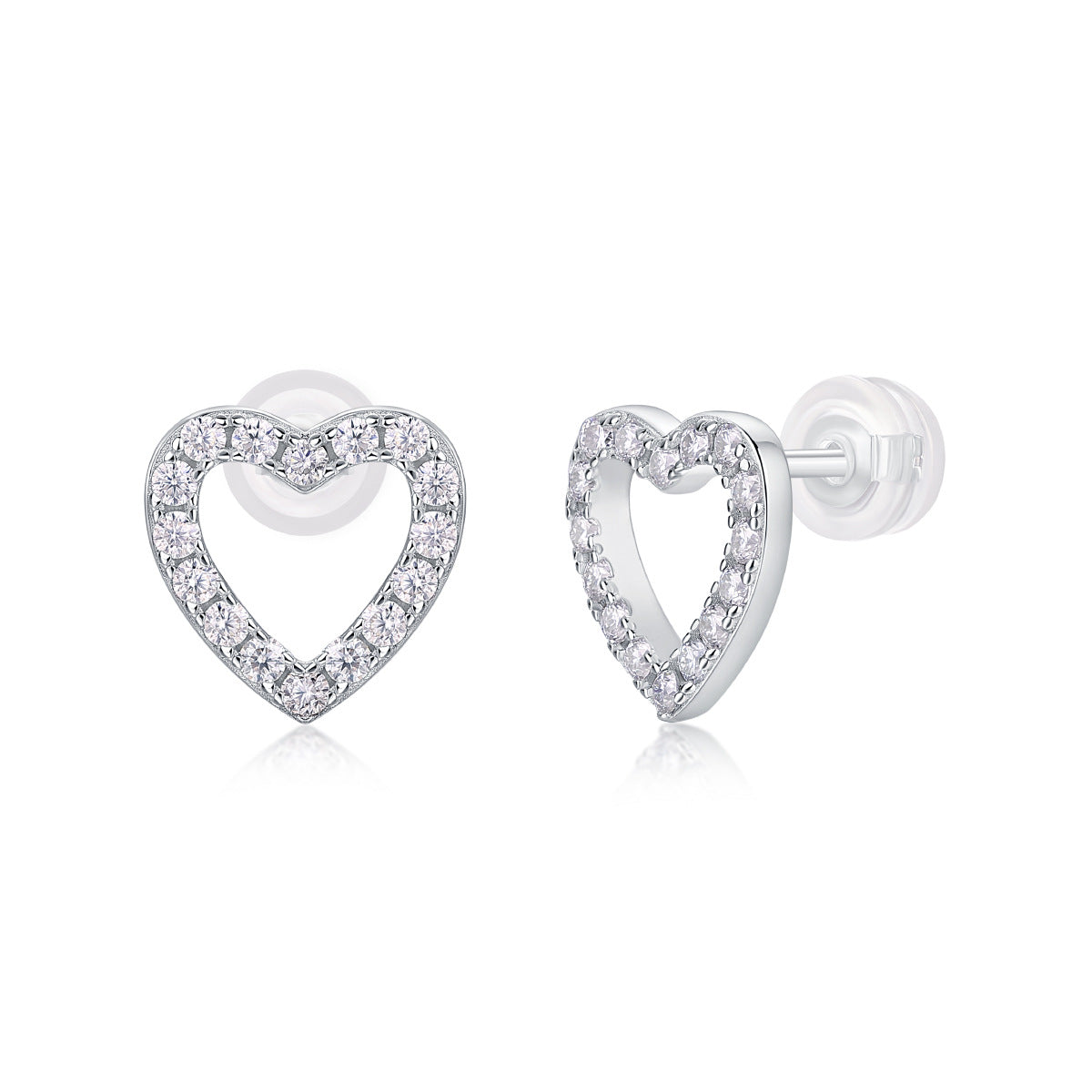 Glojewels Heart White Round Cut Moissanite Stud Earring