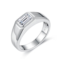 Glojewels Solitaire Classical 1ct White Moissanite Emerald Cut Silver Ring