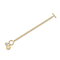 Glojewels Gold Round Tag 1ct White Moissanite Round Cut Silver Chain Bracelet