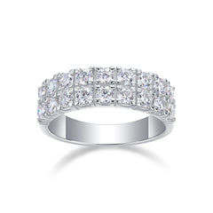 Glojewels Half-eternity 2-rows White Sapphire Moissanite Round Cut Silver Band Ring