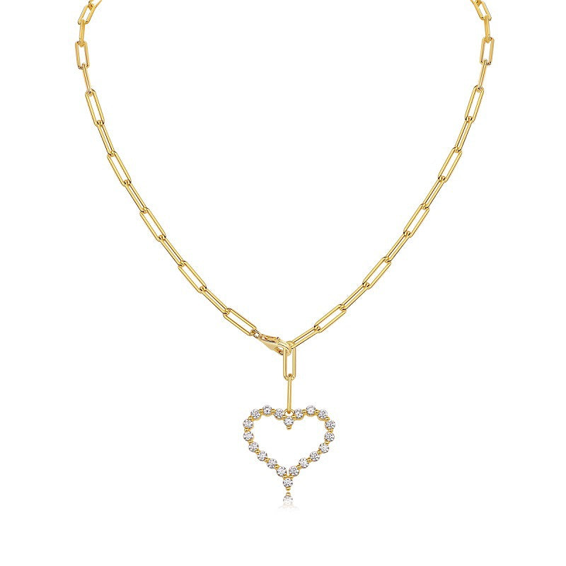 Glojewels Gold Tone Halo White Round Cut Moissanite Pendant Necklace