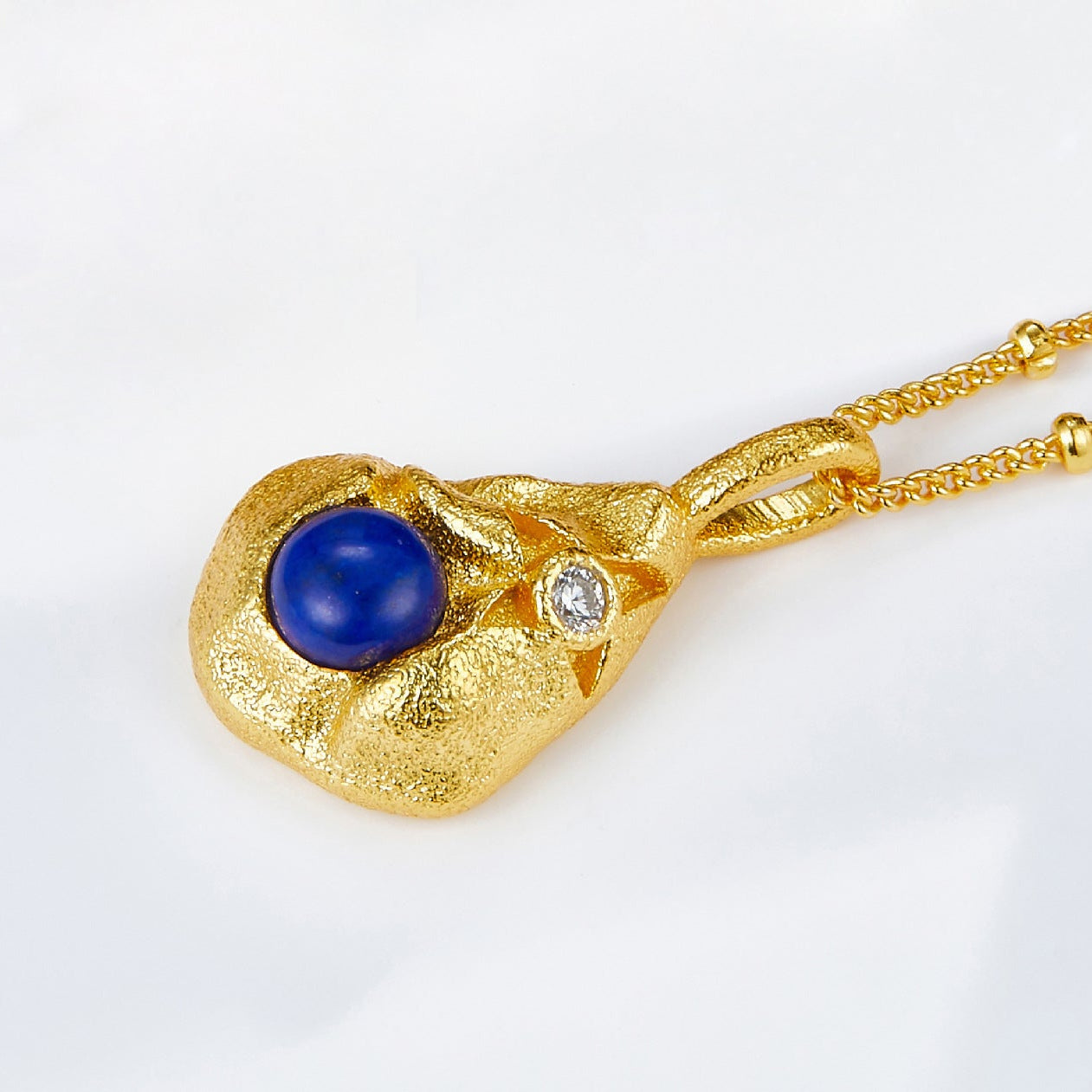 Glojewels Gold Art Deco Natural Lapis Lazuli Round Cut Silver Pendant Necklace