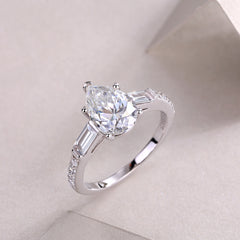 Glojewels Three Stone White Sapphire 1.5ct Moissanite Pear Cut Silver Ring