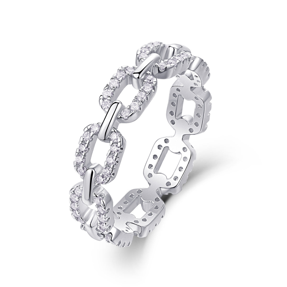 Glojewels Hollow Eternity White Mooissanite Round Cut Silver Band Ring