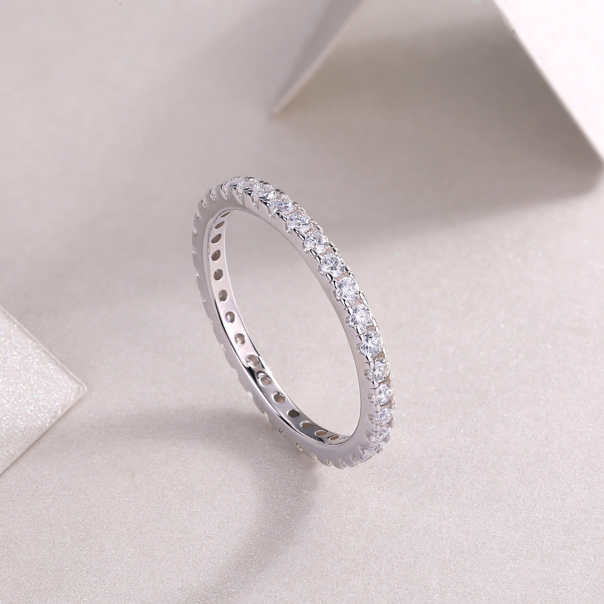 Glojewels Eternity White Sapphire Moissanite Round Cut Silver Band Ring