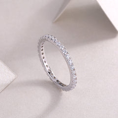 Glojewels Eternity White Sapphire Moissanite Round Cut Silver Band Ring