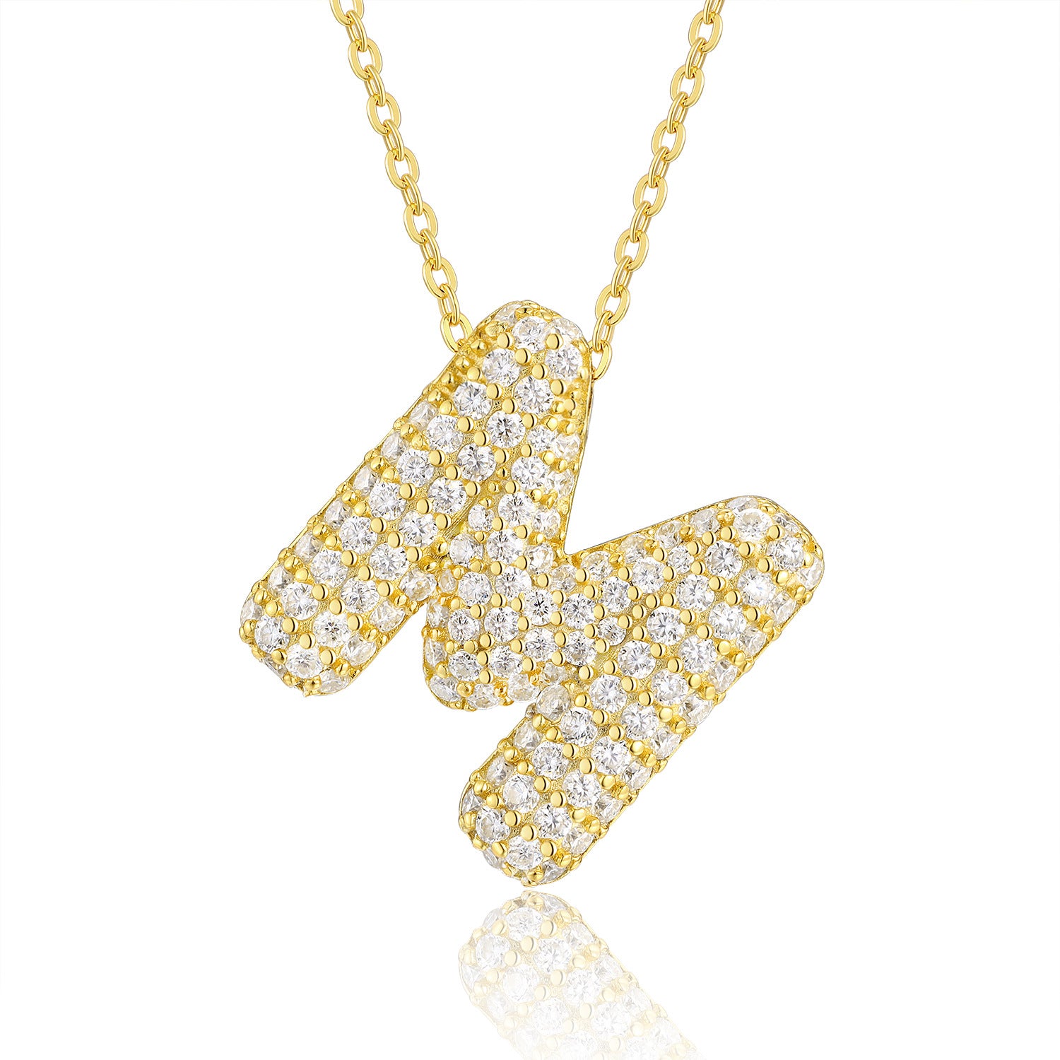 Glojewels Gold A-Z Letters White Moissanite Round Cut Silver Pendant Necklace