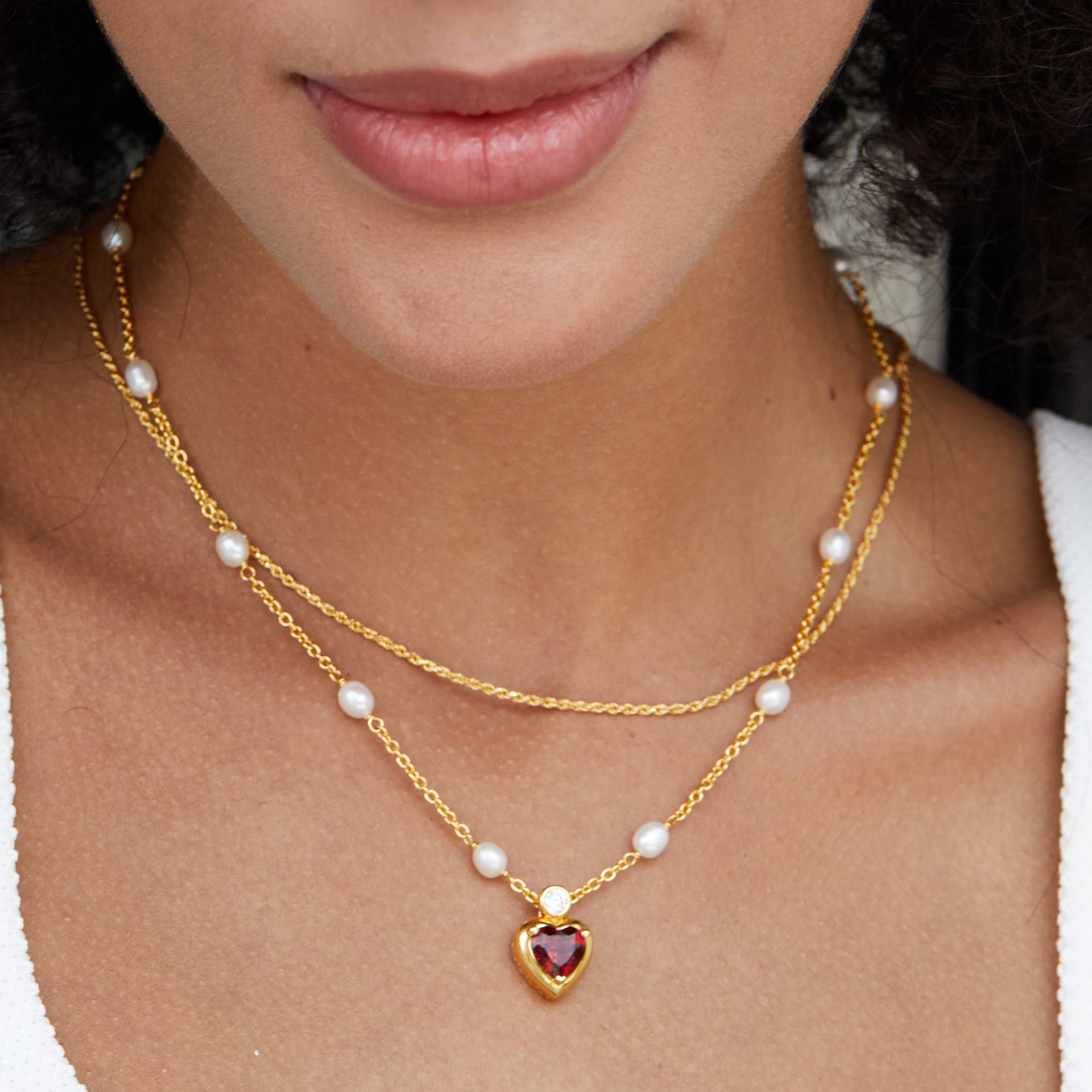 Glojewels Gold Vintage Eternal Flame Natural Garnet Heart Cut Silver Pendant Necklace