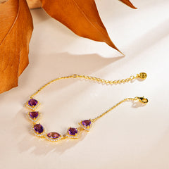 Glojewels Gold Halo Irregular Natural Amethyst Silver Bracelet