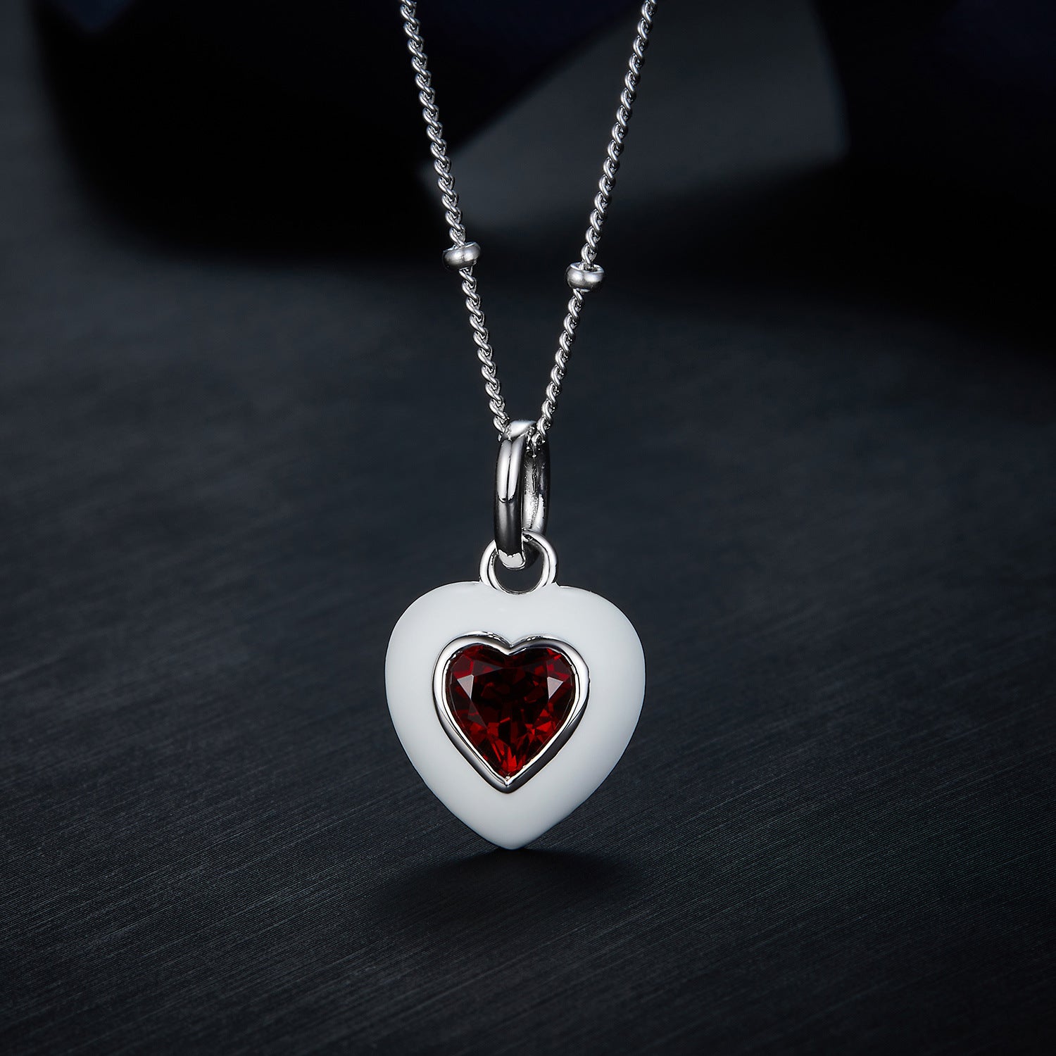 Glojewels Valentine's Day Natural Garnet Heart Cut Silver Pendant Necklace