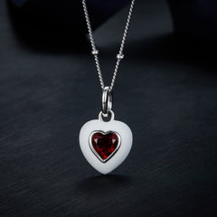 Glojewels Valentine's Day Natural Garnet Heart Cut Silver Pendant Necklace
