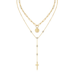 Glojewels Gold With Cross Pendant White Moissanite Round Cut Silver Layered Necklace