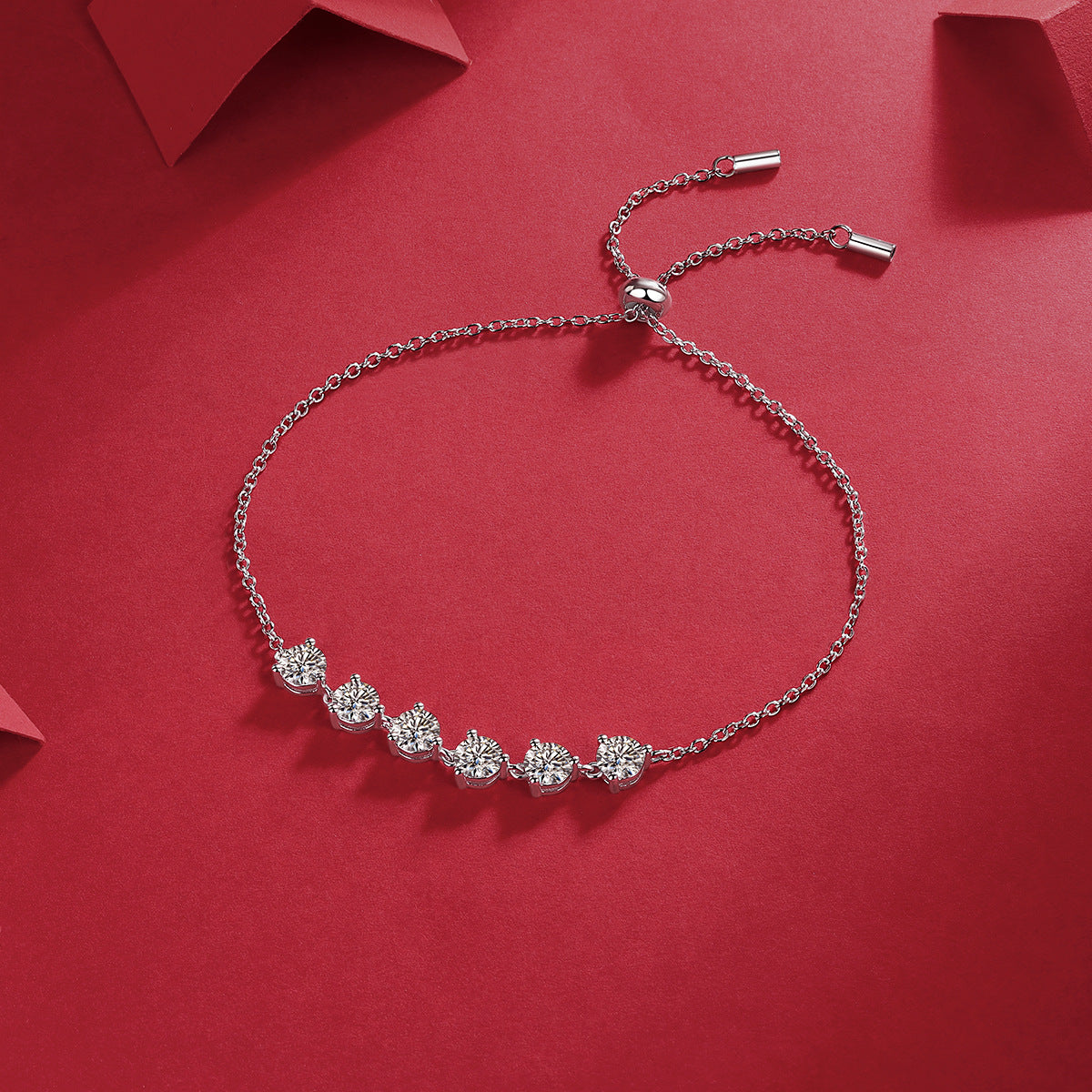 Glojewels Classical Adjustable 3ctw White Moissanite Round Cut Silver Chain Bracelet