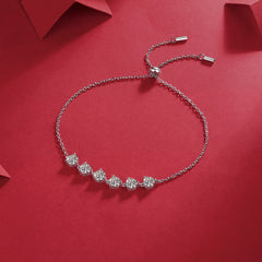 Glojewels Classical Adjustable 3ctw White Moissanite Round Cut Silver Chain Bracelet