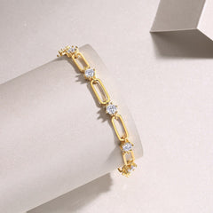 Glojewels Gold Simple Adjustable White 0.3ct Moissanite Round Cut Silver Chain Bracelet